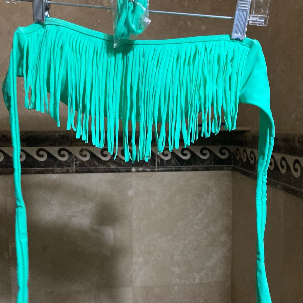 Fringe bandeau w/removable straps bikini top, Junior size Small